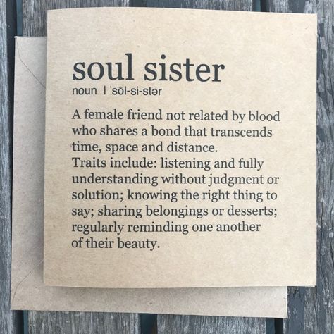 Soul Sister card | Etsy Infj Women, Sister Friend Quotes, Soul Sister Quotes, Healing God, Feminine Leadership, Quotes Distance, Valentines Galentines, Best Friendship Quotes, Soul Sister