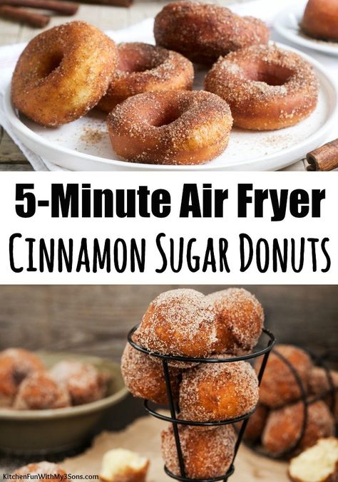 5-Minute Cinnamon Sugar Air Fryer Donuts Air Fryer Donuts, Air Fryer Recipes Dessert, Cinnamon Donuts, Air Fried Food, Cinnamon Sugar Donuts, Air Fryer Oven Recipes, Air Fry Recipes, Best Air Fryers, Homemade Donuts