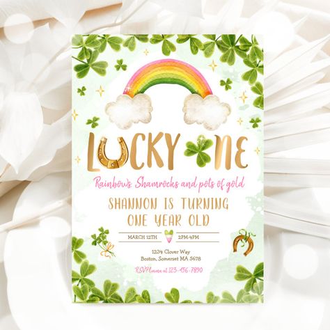 Lucky One Birthday St Patrick's 1st Birthday Party Invitation - tap to personalize and get yours #Invitation #shamrock, #rainbow, #four #leaf #clover, Lucky One Birthday, 1st Birthday Party Invitations, 2nd Birthday Party, Happy Birthday Messages, 1st Birthday Invitations, 1st Birthday Party, 4th Birthday Parties, 3rd Birthday Parties, 1st Birthday Girls