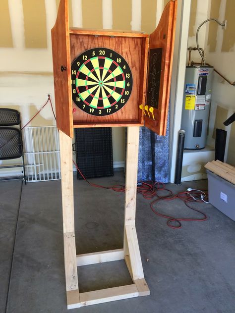 Timbo's Creations: Dartboard Cabinet Stand Dartboard Stand Diy, Outdoor Dart Board, Dart Board Wall, Dart Board Cabinet, Table Folding, Board Stand, Backyard Games, Diy Cans, Dart Board