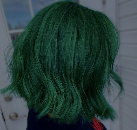 forest green hair 🌲 Dark Moss Green Hair, Phtalo Green Hair, Short Green Hair Aesthetic, Dark Green Hair Short, Forest Green Hair Color, Dark Forest Green Hair, Dark Green Short Hair, Green Hair Short, Forest Green Hair Dark