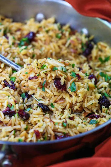 Rice With Nuts And Raisins, Cranberry Almond Rice Pilaf, Rice Casserole Side Dish, Rice Pilaf Recipe With Almonds, Christmas Rice Side Dish, Cranberry Rice Pilaf, Armenian Rice Pilaf, Rice Stuffing For Turkey, Rice Dressing Thanksgiving