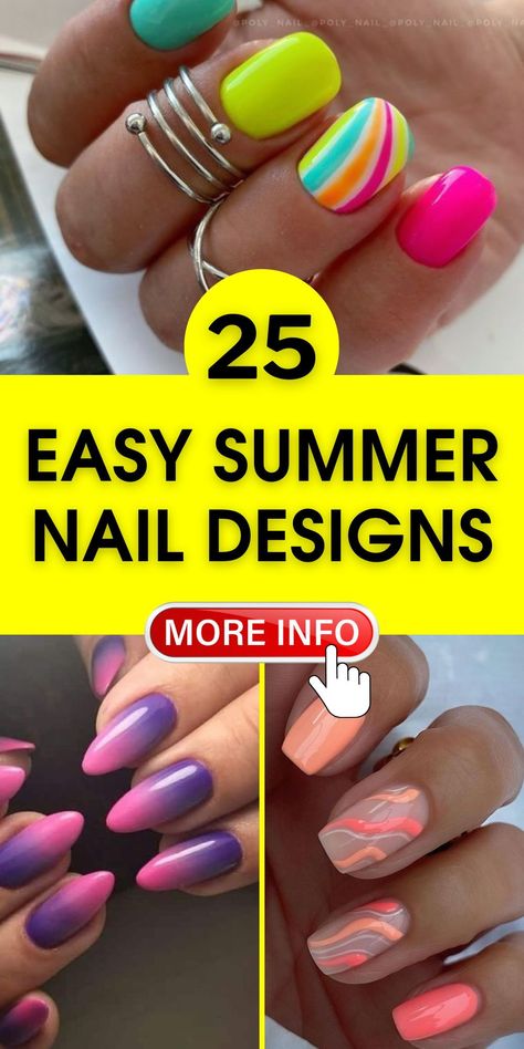 Beginners will love these easy summer nail designs. Featuring simple techniques for short nails and beginners coffin shapes, our DIY guides highlight color combos and pink hues that make a statement in 2024. Add a pretty sparkle for an extra touch. Neon Green Nails Design, Easy Summer Nail Designs, Summer Green Nails, Easy Nail Designs Summer, Lime Green Nails, Long Almond Nails, Long Almond, Summer Nail Designs, Green Nail Designs