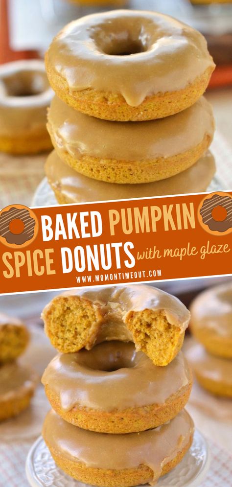 Pumpkin Spice Recipes, Pumpkin Spice Donut, Pumpkin Spice Recipe, Maple Pumpkin, Spice Cupcakes, Fall Breakfast, Maple Glaze, Baked Donuts, Think Food