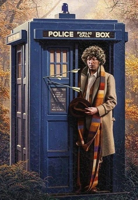 Doctor Who Tom Baker, Doctor Who Enemies, Dr Who Wallpaper, Tardis Exterior, Doctor Who Scarf, Tardis Art, Doctor Who Poster, Best Sci Fi Shows, Fourth Doctor