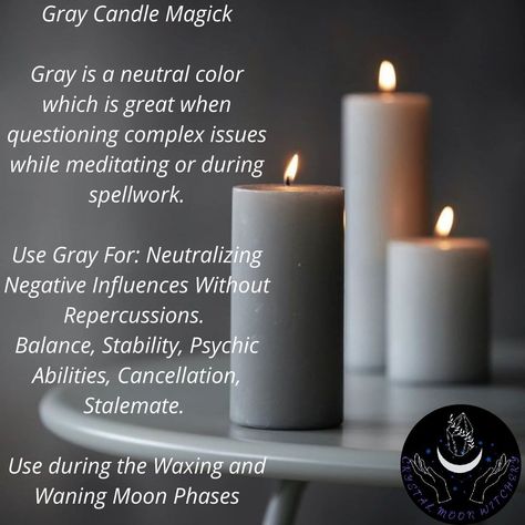 Candle Magic Colors, Candle Meanings, Gray Candle, Grey Candle, Magickal Correspondences, Candle Meaning, Candle Color Meanings, Grey Candles, Meditation Candles