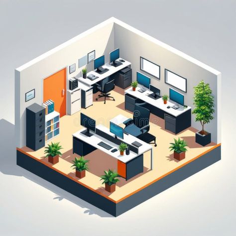 Isometric office interior. Workplace with furniture royalty free stock images Furniture Vector Illustration, Isometric Office, Cabinet Modern, Floor Cabinet, Office Interior, Stock Images Free, Vector Illustration, Royalty, Royalty Free