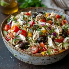 Greek Chicken Orzo Salad, Greek Chicken Orzo, Chicken Orzo Salad, Creative Cookery, Orzo Salad Recipes, Greek Chicken Salad, Vegan Feta Cheese, Chicken Fresh, How To Cook Orzo