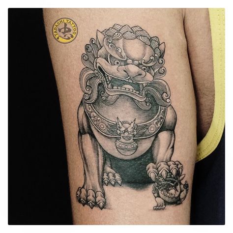 Tadashi Tattoo on Instagram: “Foodog Tattoo By Loc Tran Artist. #tadashitattoo  #tadashitattoovn” Female Fu Dog Tattoo, Female Foo Dog Tattoo, Fu Dog Tattoo Design, Foodog Tattoo, Foo Dog Tattoo Meaning, Foo Dog Tattoo Design, Foo Dog Tattoo, Fu Dog, Foo Dogs