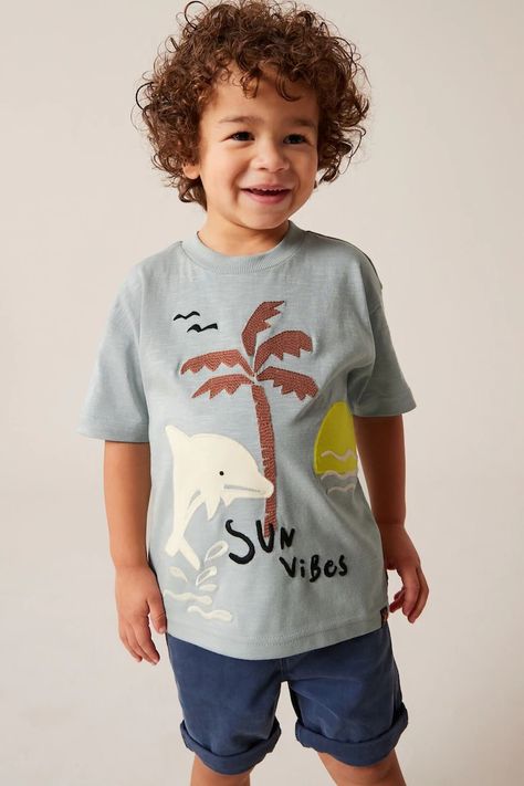 Blue/Grey Dolphin Appliqué Character Short Sleeve T-Shirt (3mths-7yrs) Zara Kids Boys, Appliqué Designs, Kids Shirts Boys, Mens Kurta Designs, Cool Tee Shirts, Beachwear Skirt, Zara Kids, Boy Tees, Denim Coat Jacket