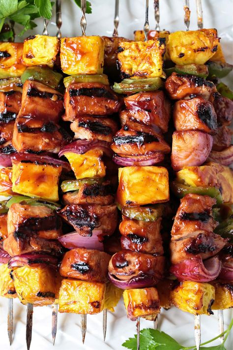 Chicken Pineapple Skewers, Hawian Chicken Kabob Marinade, Huli Huli Chicken Kabobs, Chicken Bacon Pineapple Kabobs, Shish Kabobs Shrimp, Chicken And Pineapple Kabobs, Chicken Kabobs On The Grill, Chicken Pineapple Kabobs, Chicken And Roasted Vegetables