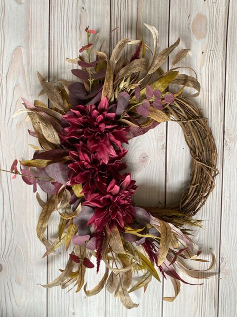 Check out this stunning burgundy fall wreath in my shop! Burgundy Fall Decor, Purple Dahlias, Burgundy Eucalyptus, Fall Greenery, Purple Dahlia, Autumn Wreaths For Front Door, Fall Front Door, Eucalyptus Greenery, Eucalyptus Wreath