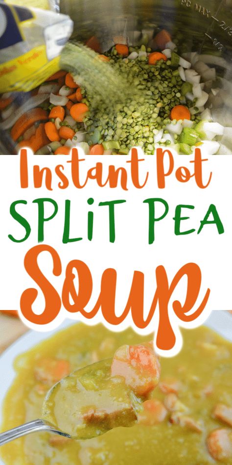 Instant Pot Split Pea Soup #InstantPot #Soup #SplitPea Ham And Pea Soup, Instapot Soup Recipes, Split Pea Ham Soup, Easy Split Pea Soup, Green Split Pea Soup, Instant Pot Split Pea Soup, Instant Pot Split Pea, Ham Bone Soup, Ham Soup Recipes