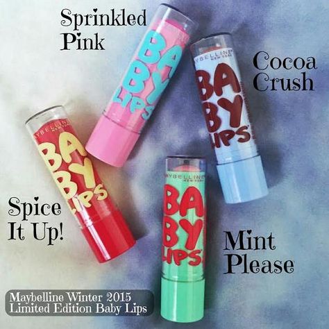 Maybelline Winter 2015 Limited Edition Baby Lips Collection Baby Lips Collection, Baby Lips Maybelline, Hot Pink Lips, Lip Balm Collection, Eos Lip Balm, Baby Lips, Pink Lip Gloss, Flavored Lip Balm, Lip Smackers