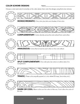 Color Theory Art Lessons High School, Colour Theory Worksheet, Color Theory Art Lessons, Color Theory Worksheet, College Drawing, Color Theory Projects, Process Journal, Elements Of Art Color, Popular Color Schemes