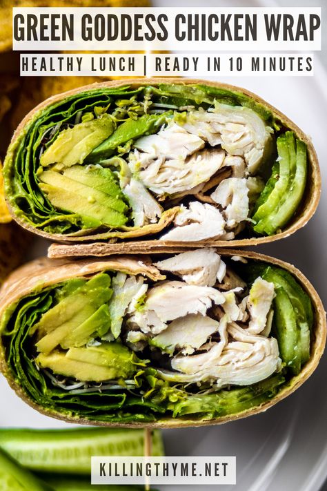 Lunch Wrap Ideas, Green Goddess Chicken, Healthy Lunch Wraps, Chicken Wraps Healthy, Lunch Wrap, Spinach Wraps, English Afternoon Tea, Chicken Wrap Recipes, Lunch Healthy