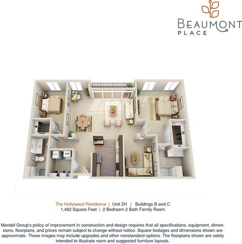 Hollywood is a 2 bedroom apartment layout option at Beaumont Place Apartments.This 1,482.00 sqft floor plan starts at $2,660.00 per month. Korean Apartment Layout 2 Bedroom, Korean Apartment Layout, 2 Bedroom Apartment Layout, 2 Bedroom Apartment Floor Plan, Korean Apartment, French Apartment, Apartment Floor Plan, Melrose Place, Apartment Layout