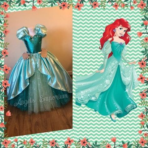 Mint Green Gown, Tulle Puff Sleeves, Princess Ariel Dress, Gown Birthday, Tiana Dress, Green Ball Gown, Little Mermaid Dresses, Mermaid Ball Gown, Pageant Wear