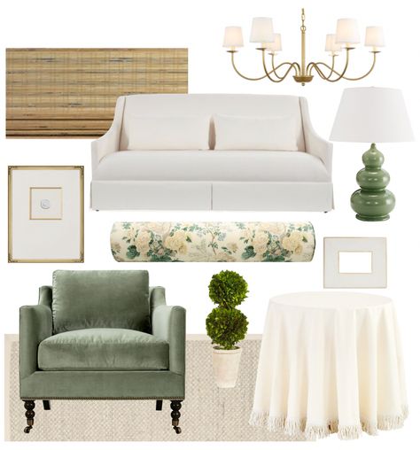 Formal Sitting Room Ideas, Southern Lane, Southern Living Rooms, Formal Sitting Room, Living Room Mood Board, Room Mood Board, Living Room Decor Furniture, Southern Decor, The Color Green