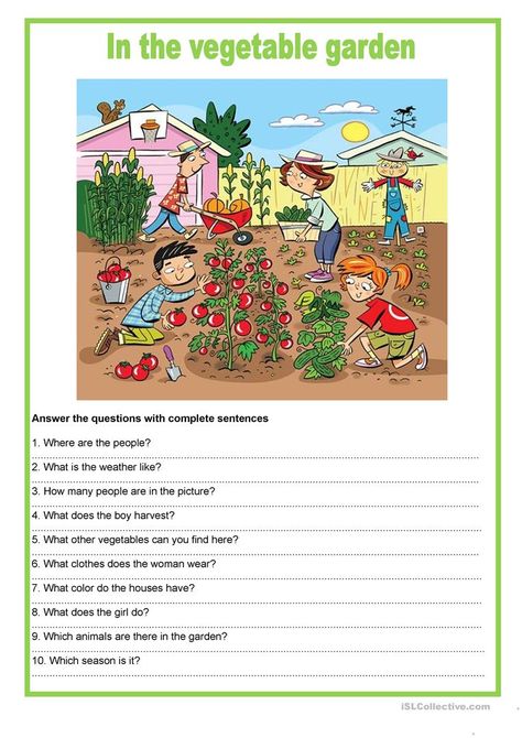 Picture description - In the vegetable garden - English ESL Worksheets for distance learning and physical classrooms Garden Worksheet, Creative Writing Topics, How To Grow Vegetables, English Creative Writing, Picture Comprehension, Picture Composition, Writing Topics, English Grammar Worksheets, Grow Vegetables