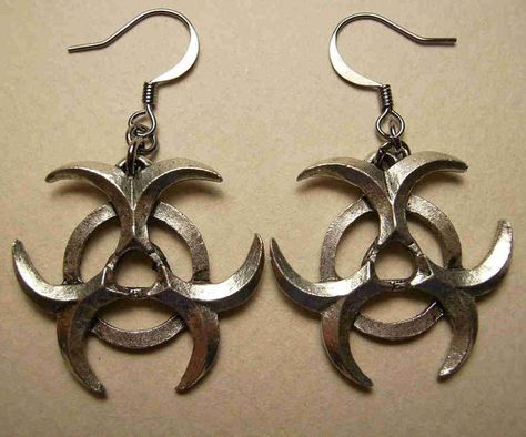 Zombie Goth, Industrial Punk, Industrial Goth, Biohazard Symbol, Gunmetal Earrings, Goth Tattoo, Goth Accessories, Unusual Jewelry, Funky Jewelry