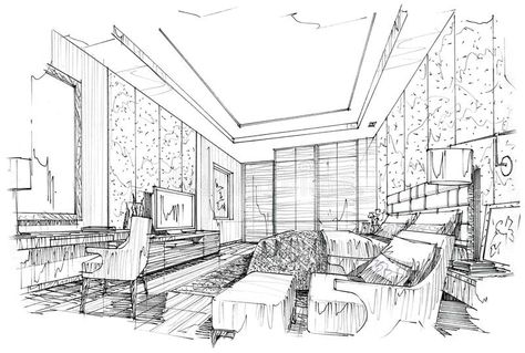 Download Sketch Interior Perspective Bedroom, Black And White Interior Design. Stock Illustration - Image: 77111411 Ceo Office Design, Interior Perspective, Interior Architecture Sketch, Perspective Sketch, Interior Architecture Drawing, Interior Design Drawings, Interior Design Sketch, Interior Design Presentation, Interior Design Sketches