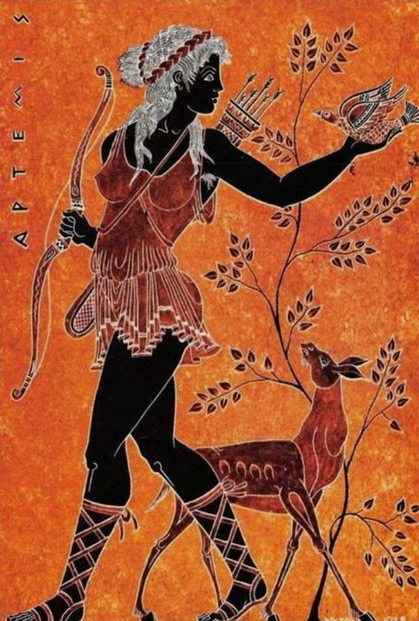 POTENS Artemis Ancient Greece Painting, Artemis Art, Artemis Tattoo, Ancient Greece Art, Nemean Lion, Artemis Goddess, Apollo And Artemis, Greece Painting, Greek Pantheon