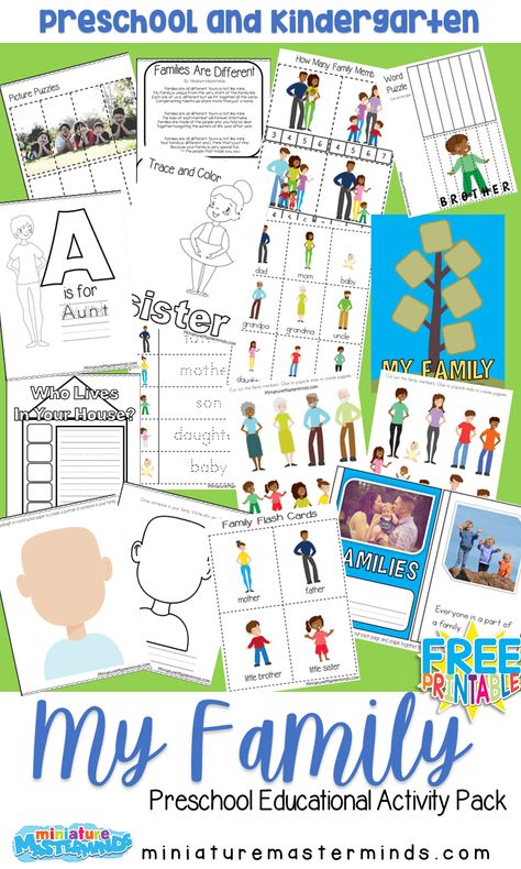 My Family Free Printable Preschool Activity Pack Preschool Families Unit, Family Free Printable, Preschool Families Activities, Family Crafts Preschool, Preschool Family Theme, Family Activities Kindergarten, Free Family Printables, Family Activities Preschool, Preschool Family