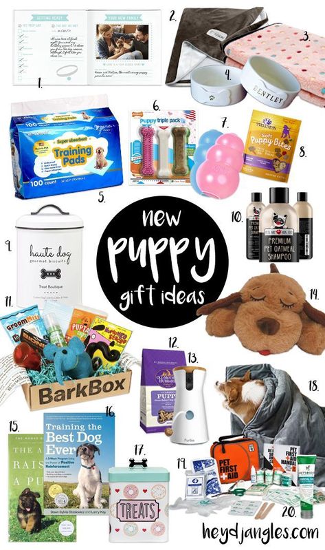 12 GORGEOUS GIFTS FOR NEW PUPPY PARENTS - Hey, Djangles. heydjangles.com, new puppy gift ideas, dog stuff, dog gifts, new dog owner gifts, puppy gift guide, first time dog owner gifts. #doglover #doggifts #puppylove Puppy Gift Basket, First Time Dog Owner, Diy Dog Gifts, Dog Owner Gifts, Puppy Checklist, New Dog Owner, Puppy Ideas, Puppy Shampoo, Personalized Dog Bowls