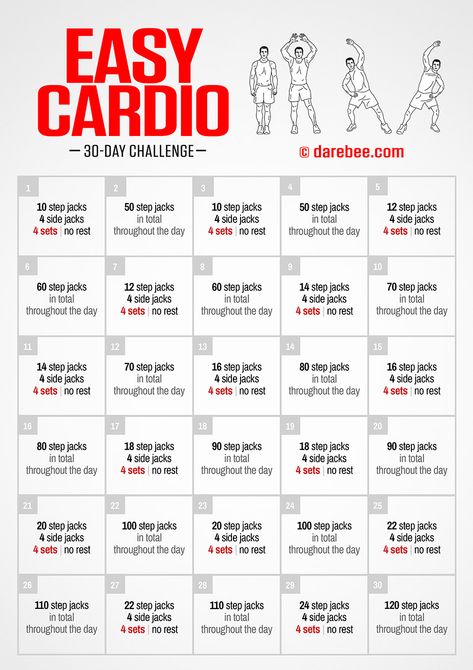 Easy Cardio Challenge 30 Day Cardio Challenge, Easy Cardio, 30 Day Workout Plan, Cardio Challenge, Cardio At Home, Fitness Challenges, Workout Routines For Beginners, Month Workout, Basic Workout