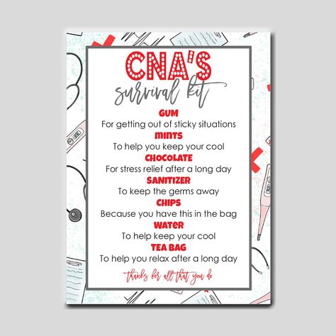 CNA Survival Kit Tag, Certified Nursing Assistant, Instant Download, CNA Appreciation Week, CNA candy treat goody bag tag, National Nursing by wackykracker on Etsy