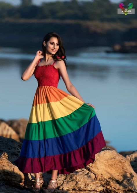 Party Dress Codes, Rainbow Skirt, Funky Dresses, Rainbow Outfit, Large Numbers, Garden Party Dress, Rainbow Fashion, Elegant Maxi Dress, Pride Outfit