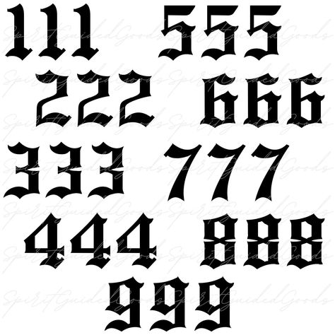 Angel Number SVG Digital Download Different Fonts For Numbers, 777 Tattoo Font, Angel Number Fonts, Y2k Numbers, Chicano Number Fonts, Number Fonts Design, Number Two Design, Chicano Numbers, Old English Numbers