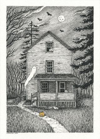 Haunted House Reference, Dark House Drawing, Scary House Drawing, Haunted House Drawings, Witch House Drawing, Pencil Drawing Christmas, Haunted House Cartoon, Haunted House Illustration, Cute Haunted House