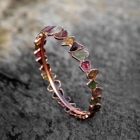 Multi Tourmaline Rough Gemstone Cuff Bangle | Handmade Bangle | Brass Bangle | Wedding Bangle | Gifts For Her \ Multi Stone Bracelet Gemstone Bangle Bracelets, Gemstone Bangle, Brass Bangle, The Bangles, Electroformed Jewelry, Tourmaline Bracelet, Stone Bangle, Handmade Bangles, Bracelet Women