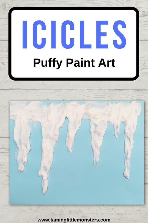 Easy Puffy Paint Icicle Art for Kids. Learn how to make puffy paint for your next winter themed art and crafts. This icicle picture is fun and easy to make, perfect for toddlers and preschoolers. #winter #artsandcrafts #preschool #toddlers #kindergarten Icicle Crafts, Process Art Preschool, Ice Crafts, Cool Crafts For Kids, Craft Ideas With Paper, Craft Activities For Toddlers, Ideas With Paper, Kids Craft Ideas, Snow Crafts