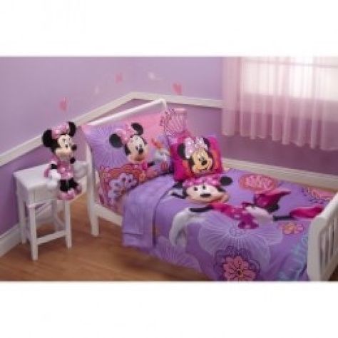 Do you have a little girl moving out of a crib and into a big girl bed? Buy her a Minnie Mouse toddler bed set to celebrate this huge milestone in her life.  Moving into a toddler bed can be a little scary for toddlers and parents. Minnie Mouse is a... Minnie Mouse Toddler Bedding, Minnie Mouse Bedding, Minnie Mouse Bedroom, Dibujos Toy Story, Toddler Girl Room, Bedding Comforter, Girls Bedding Sets, Toddler Bedding, Toddler Bed Set