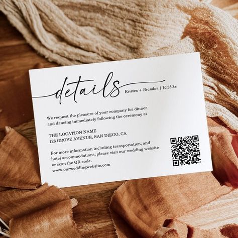 Simple Handwritten Script Wedding Details QR Code Enclosure Card Website Minimalist, Qr Code Wedding, Wedding Details Card, Wedding Enclosure Cards, Minimalist Wedding Invitations, Calligraphy Script, Wedding Prints, Craft Wedding, Rsvp Wedding Cards