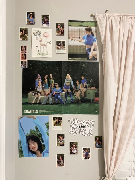 K Pop Wall Decor Ideas, K Pop Wall Collage Ideas, Kpop Room Poster Wall, Subtle Kpop Room Decor, Kpop Poster Layout On Wall, Kpop Grid Wall, Kpop Poster Wall Ideas Room, Kpop Photo Wall, K Pop Poster Wall Ideas