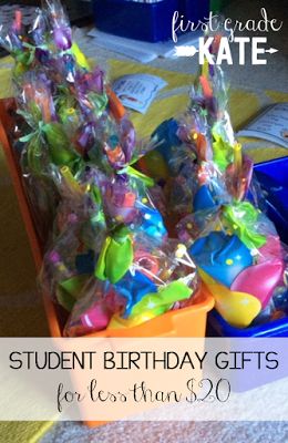 Birthday Bags - 20 gifts for $20! Birthday Bags For Classroom, Classroom Birthday Treats, Student Birthday Gifts, Motivational Ideas, Birthday Bags, Birthday Treat Bags, Student Birthdays, Student Teacher Gifts, Birthday Goodie Bags