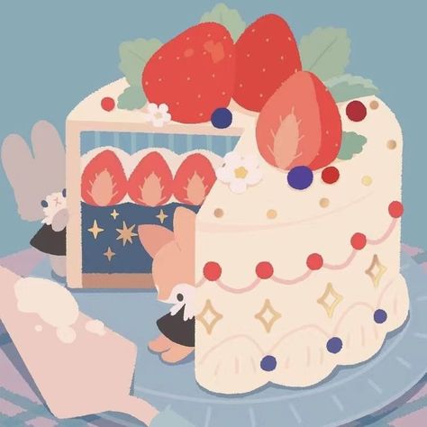 Sprinkle Illustration, Cute Cake Illustration, Lineless Art, 귀여운 음식 그림, Balloon Illustration, Cake Illustration, Food Illustration Art, 캐릭터 드로잉, Arte Inspo