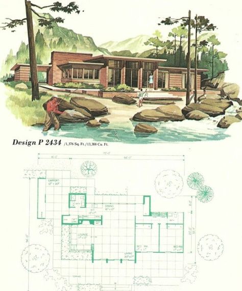 Vintage 1960s MidCentury Modern Mountain/Lake house plans...so beautiful unique midcentury (MCM) modern homes Mid Century Adobe House, Small Mid Century House Plans, Mid Century Modern Beach House, Vintage House Plans 1960s, Modern Beach House Plans, Mid Century House Plans, Vintage Floor Plans, Mid Century Modern House Plans, Modern House Floor Plans