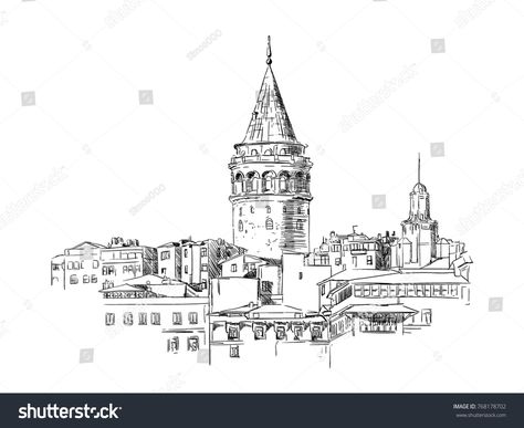 Galata Tower, Istanbul, sketch, drawingTower#Galata#Istanbul#drawing Istanbul Sketch, Istanbul Drawing, Architecture Embroidery, Galata Tower Istanbul, Istanbul Turkey Photography, Istanbul City, City Sketch, Watercolor City, Building Drawing