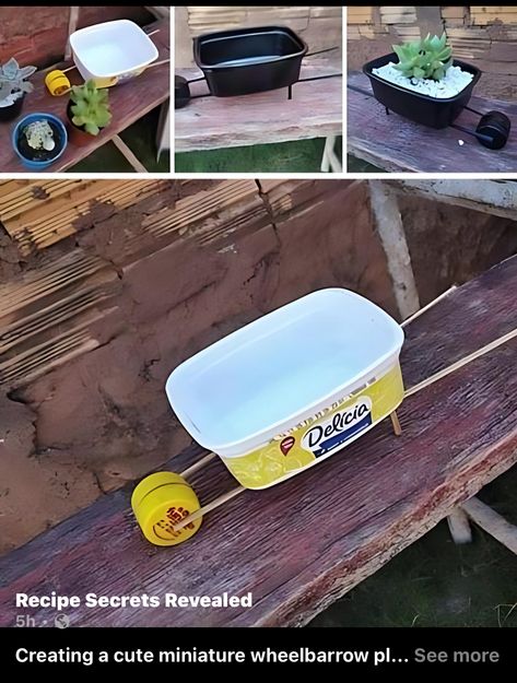 Reuse Plastic Containers, Wheelbarrow Planter, Cute Miniature, Plastic Container, Plastic Containers, Cool Diy Projects, Fun Diy, Home Repair, Repurpose