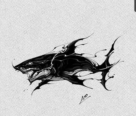 Hai Tattoo, Poseidon Tattoo, Goth Tattoo, Shark Art, Shark Tattoos, Dark Art Tattoo, Tattoo Style Drawings, Artist Logo, 다크 판타지