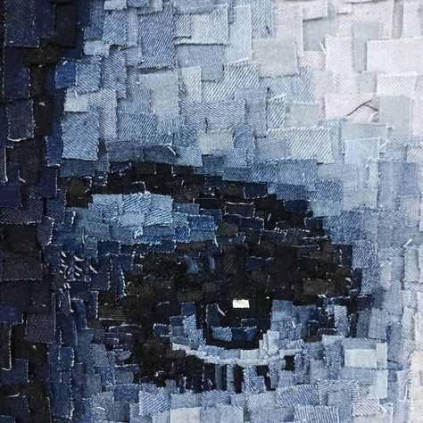 Ian Berry, Monochromatic Portrait, Denim Background, Denim Quilts, Patchwork Art, Denim Scraps, Jeans Patchwork, Blue Jeans Crafts, Denim Art