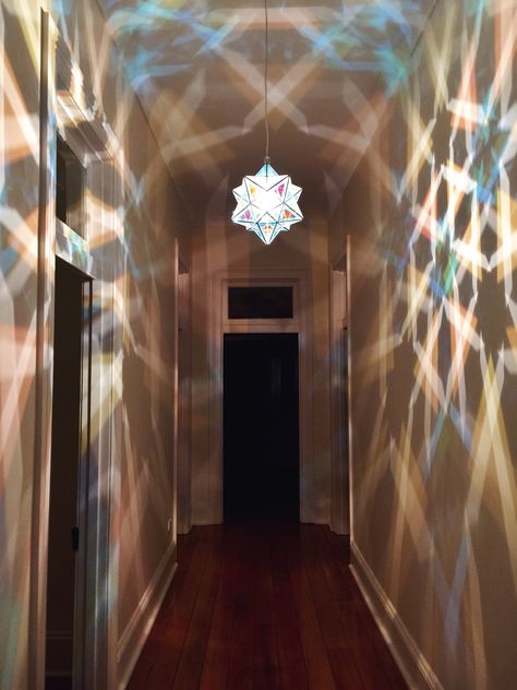 Light Design Ideas, Stellated Dodecahedron, Entrance Light, Hallway Pendant Lighting, Hallway Lights, Geometric Ceiling Light, Geometric Ceiling, Geometric Pendant Light, Glass Pendant Lights