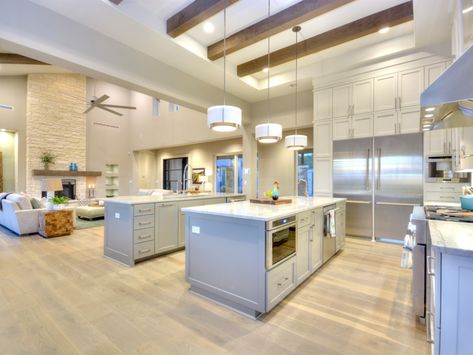 Double Island Kitchen Layout, Cabinets Lights, Double Island, Double Island Kitchen, Kitchen Beautiful, Open Kitchen And Living Room, Modern Kitchen Design Open Concept, Kitchen Images, Kitchen Designs Layout