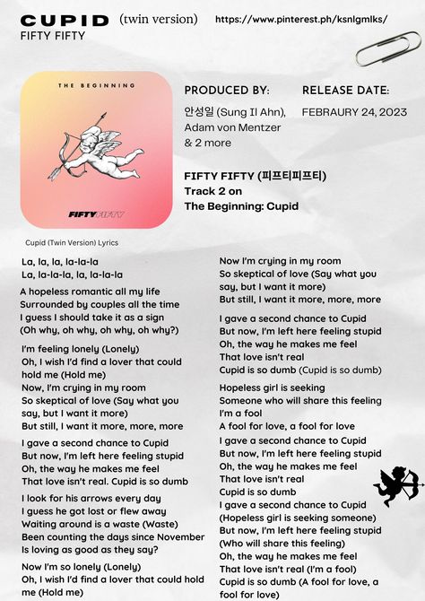 Fifty fifty Cupid Lyrics Aesthetic, Cupid Fifty Fifty Lyrics Wallpaper, Fifty Fifty Cupid Lyrics, Cupid Song Lyrics Fifty Fifty, Cupid Song Lyrics, Fifty Fifty Poster, Cupid Fifty Fifty Lyrics, Kpop Songs Lyrics, Cupid Lyrics