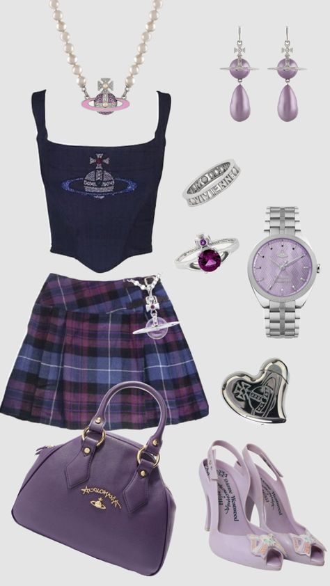 #viviennewestwood #outfitinspo #purple #purpleoutfit #viviennewestwoodnecklace Westwood Outfit, Vivienne Westwood Outfit, Pokemon Clothes, Girly Fits, Downtown Outfits, Earthy Outfits, Purple Outfits, Winter Outfits Women, 2000s Fashion